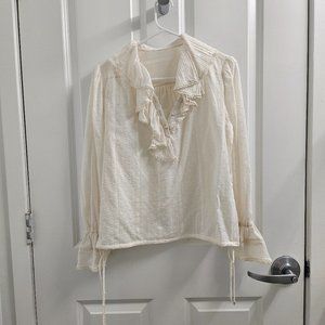 Time Cotton Gauze Ruffle Blouse Size S